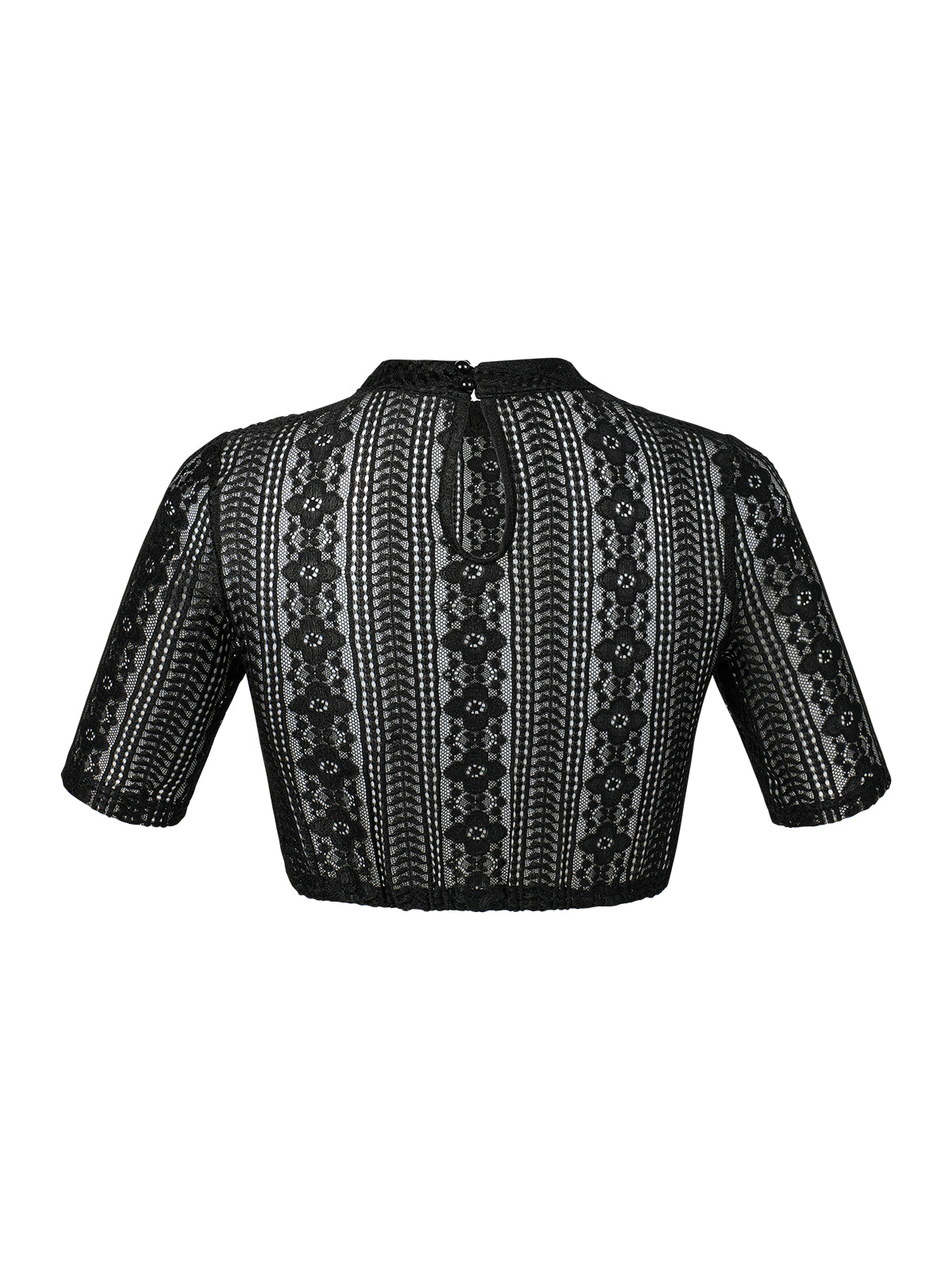 Inga Damen Dirndlbluse in Schwarz mit Halbarm und hochgeschlossenem Kragen