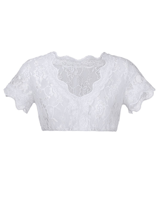 Jasmin Damen Dirndlbluse in Weiß mit Kurzarm und V-Ausschnitt