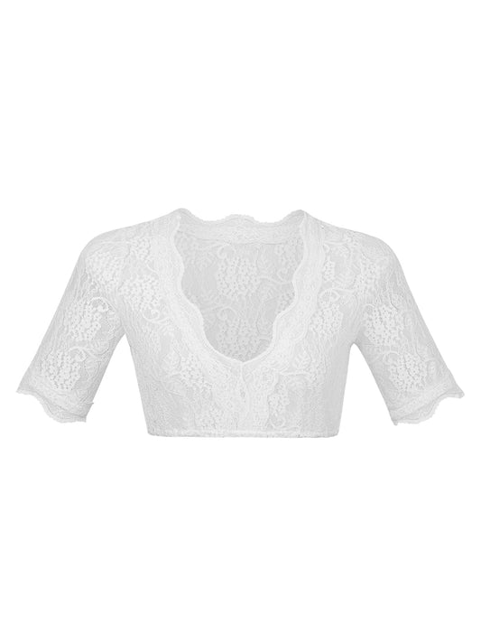 Lilly Damen Dirndlbluse in Weiß mit Kurzarm und V-Ausschnitt