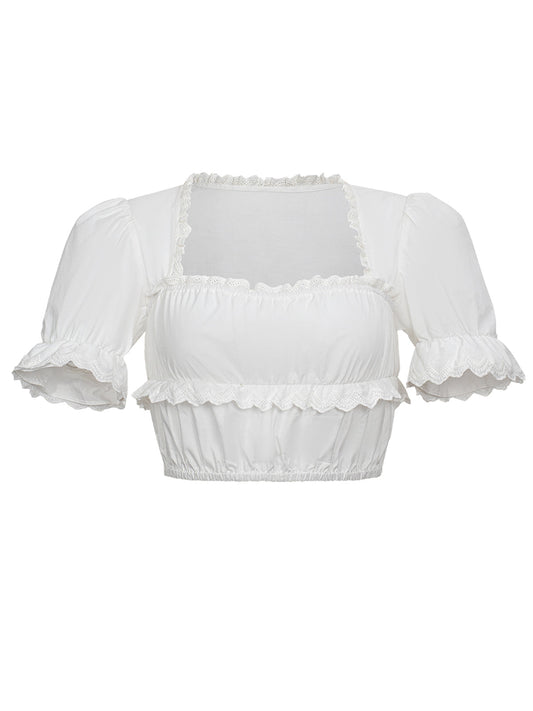 Terri Damen Dirndlbluse in Weiß mit Kurzarm