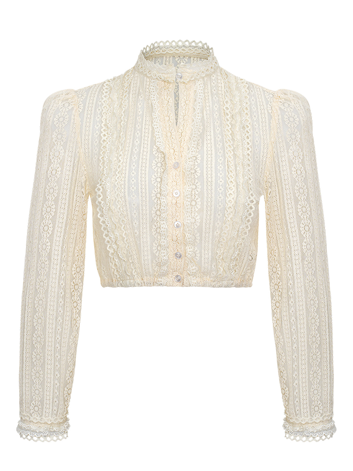Velin Damen Dirndlbluse in Beige mit Langarm und hochgeschlossenem Kragen