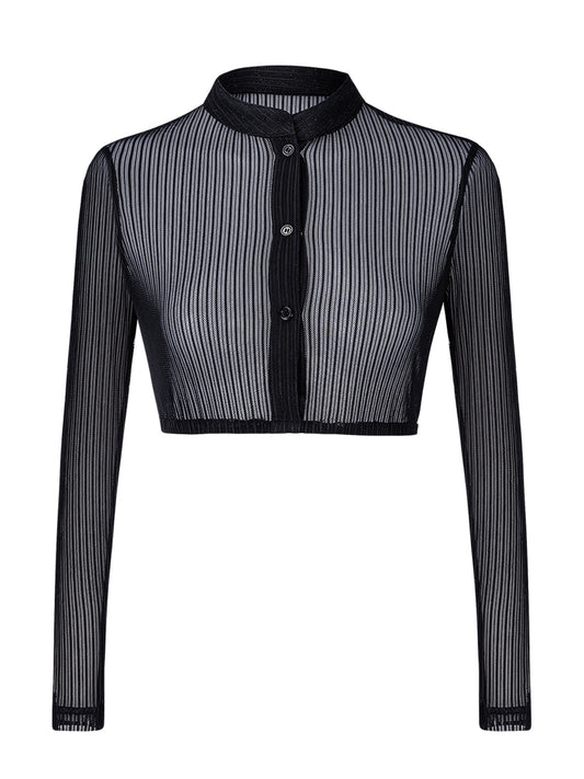 Liss Damen Dirndlbluse in schwarz mit Langarm und hochgeschlossenem Kragen