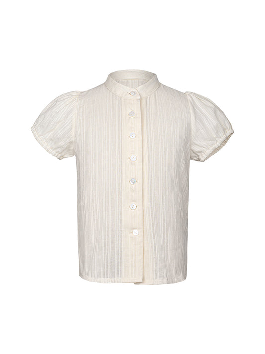 Beige Kinder-Dirndlbluse Kaka – Hochgeschlossen