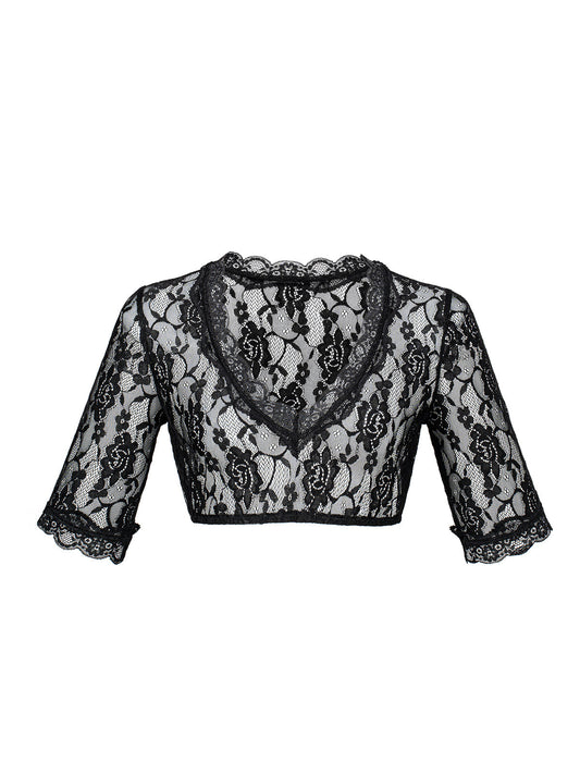 Anette Damen Dirndlbluse in Schwarz mit Halbarm und V-Ausschnitt