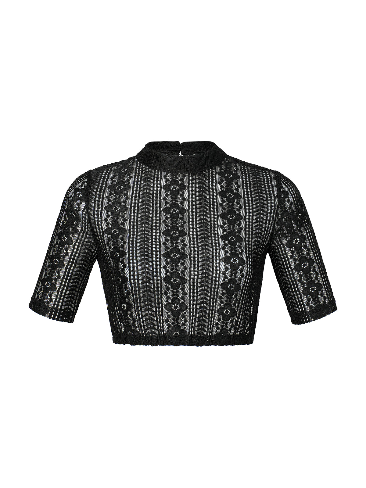 Inga Damen Dirndlbluse in Schwarz mit Halbarm und hochgeschlossenem Kragen