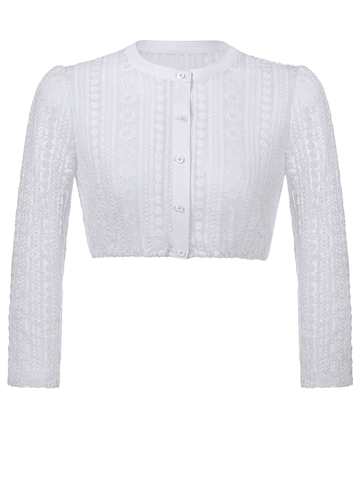Wenny Damen Dirndlbluse in Weiß mit Langarm und hochgeschlossenem Kragen