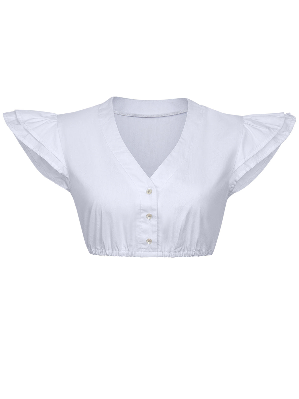 Sue Damen Dirndlbluse in Weiß mit Flügelärmel und V-Ausschnitt