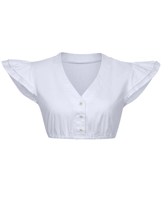 Sue Damen Dirndlbluse in Weiß mit Flügelärmel und V-Ausschnitt