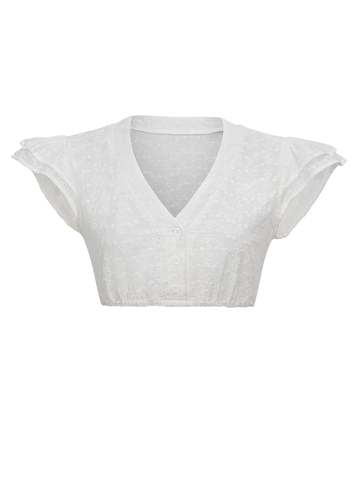 Tess Damen Dirndlbluse in Weiß mit Flügelärmel und V-Ausschnitt