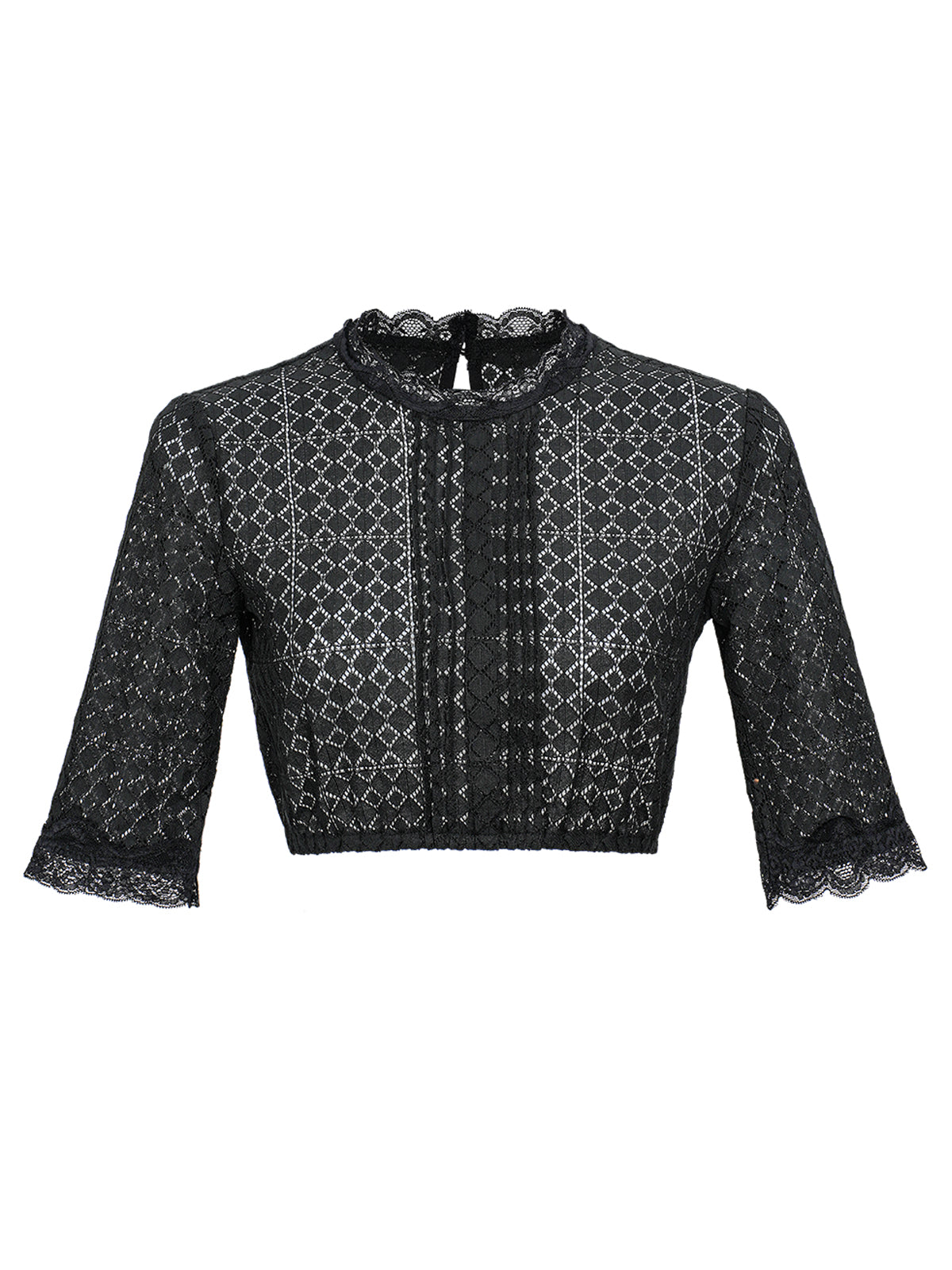 Kiana Damen Dirndlbluse in Schwarz mit Halbarm und Rundhalsausschnitt