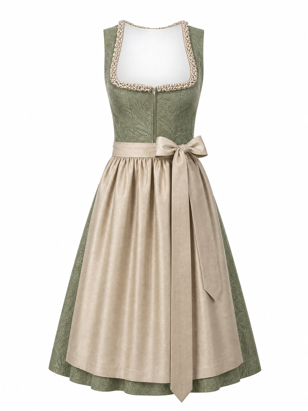 Dirndl Carla in Moosgr¨¹n mit Warmer Sand Sch¨¹rze - Vorderansicht