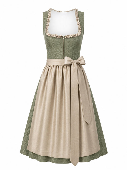 Dirndl Carla in Moosgr¨¹n mit Warmer Sand Sch¨¹rze - Vorderansicht