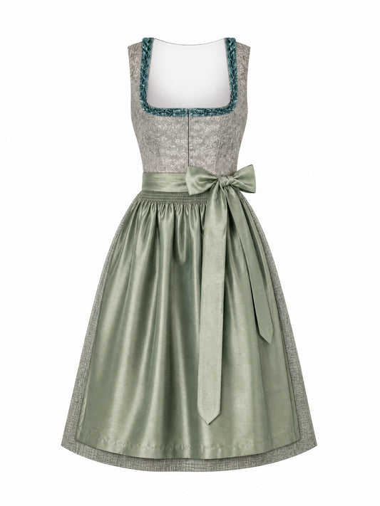 Dirndl Cecilia in Flechtengrau mit Salbeigr¨¹n Sch¨¹rze - Vorderansicht