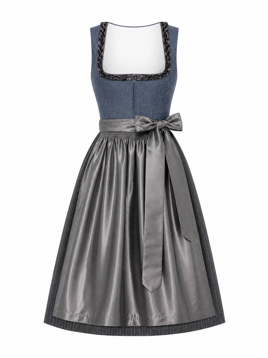 Dirndl Daria in Stahlblau mit Sturmgrau Sch¨¹rze - Vorderansicht