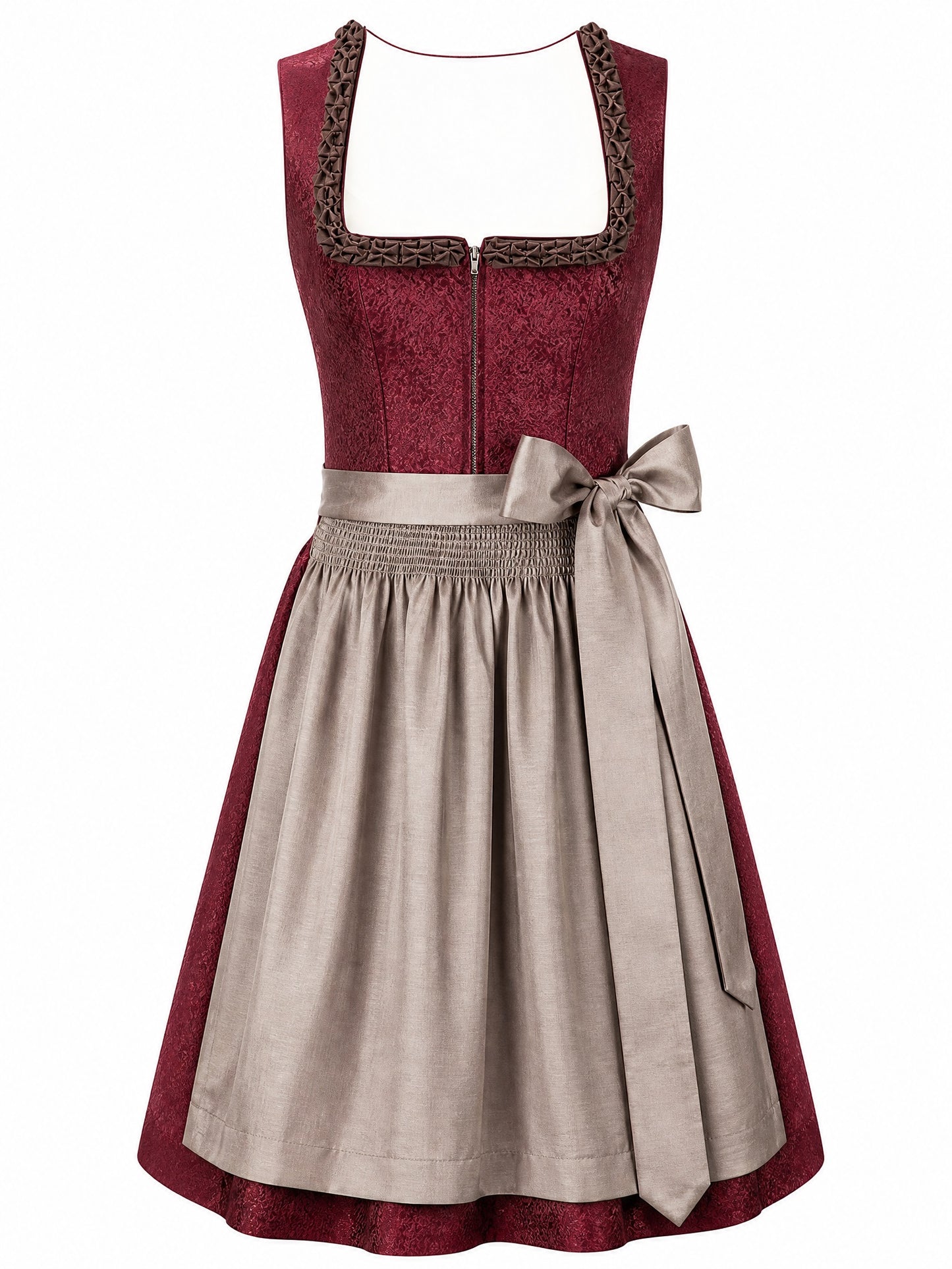 Dirndl Elisa in Weinrot mit Taupe Sch¨¹rze - Vorderansicht
