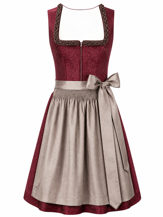 Dirndl Elisa in Weinrot mit Taupe Sch¨¹rze - Vorderansicht