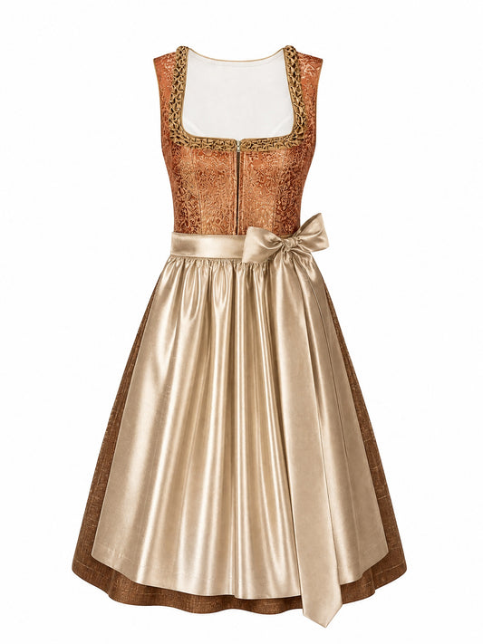 Dirndl Emma in Sienabraun mit Champagner Sch¨¹rze - Vorderansicht