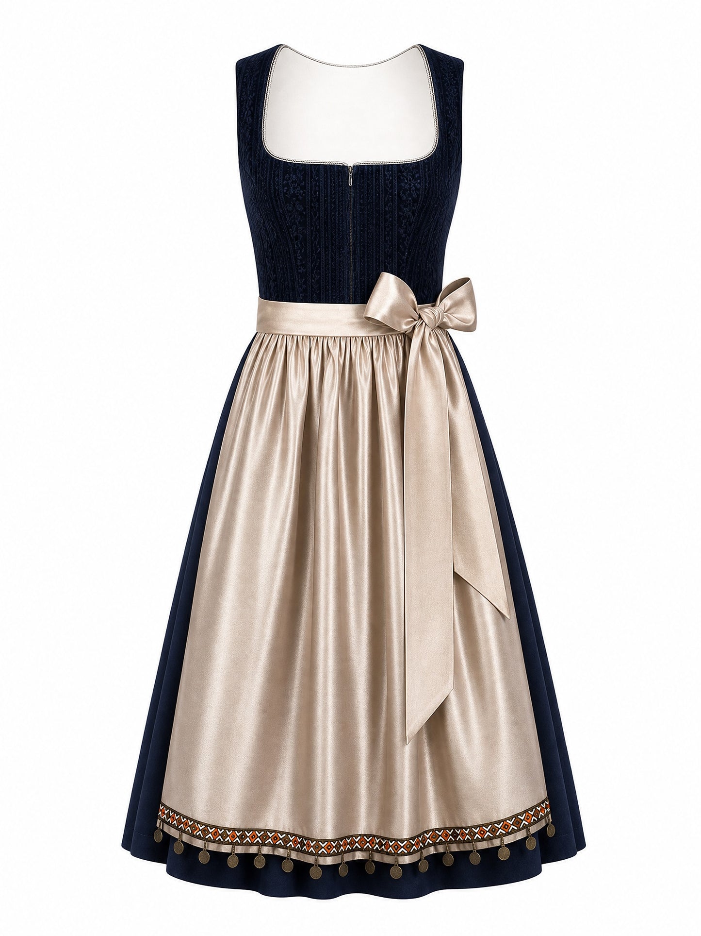 Dirndl Greta in Mitternachtsblau mit Champagner Sch¨¹rze - Vorderansicht