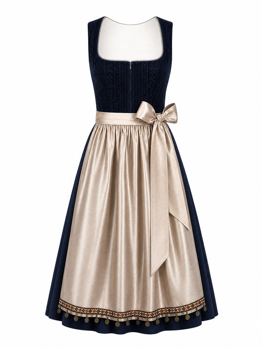 Dirndl Greta in Mitternachtsblau mit Champagner Sch¨¹rze - Vorderansicht
