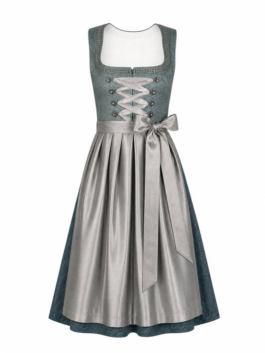 Dirndl Johanna in Rauchpetrol mit Pewtergrau Sch¨¹rze - Vorderansicht