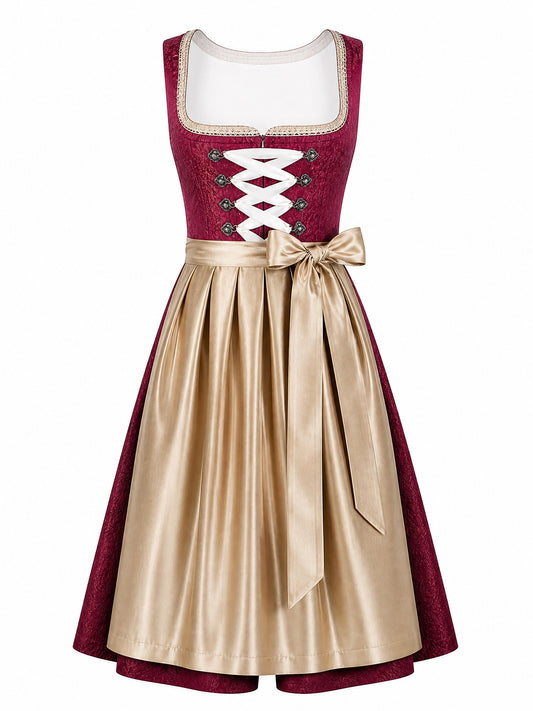 Dirndl Karla in Cranberryrot mit Antikgold Sch¨¹rze - Vorderansicht
