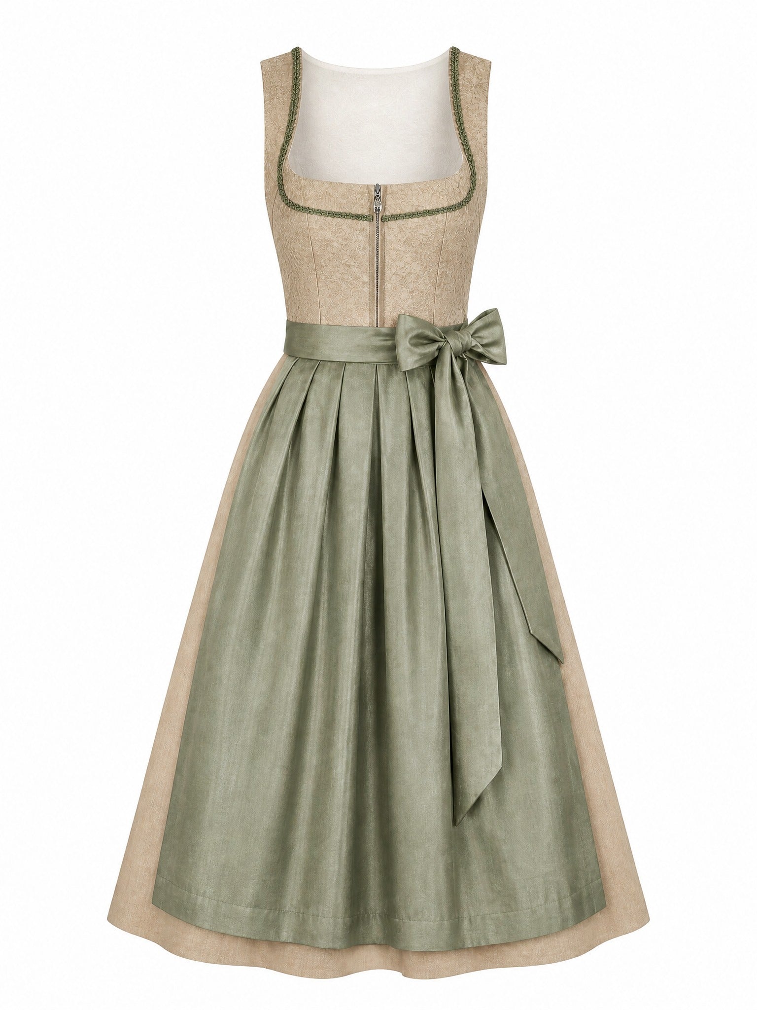 Dirndl Lena in Tonbeige mit Eukalyptusgr¨¹n Sch¨¹rze - Vorderansicht