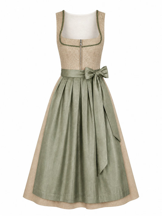 Dirndl Lena in Tonbeige mit Eukalyptusgr¨¹n Sch¨¹rze - Vorderansicht