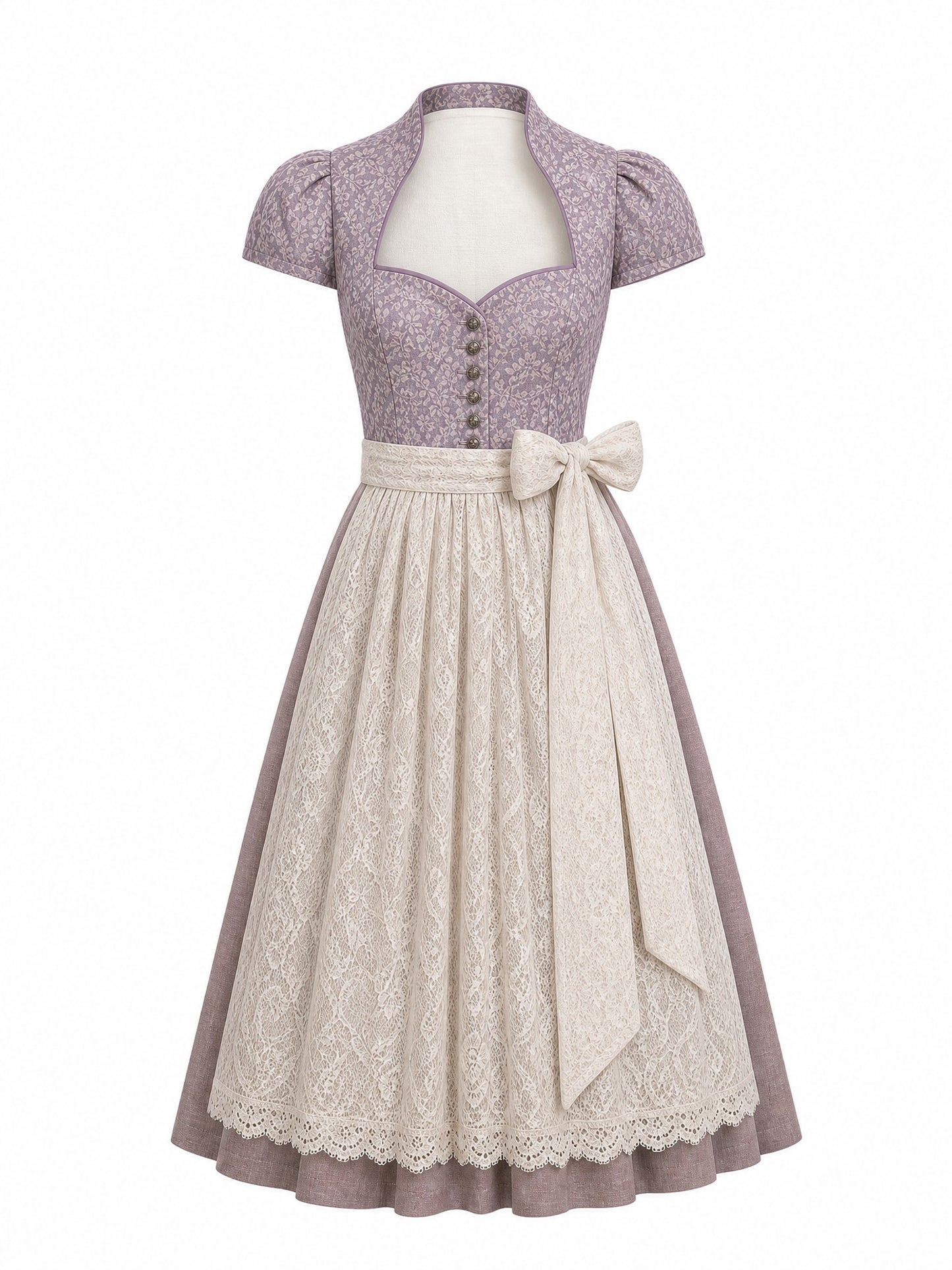 Dirndl Leni in Beigegrau mit Champagner Sch¨¹rze - Vorderansicht