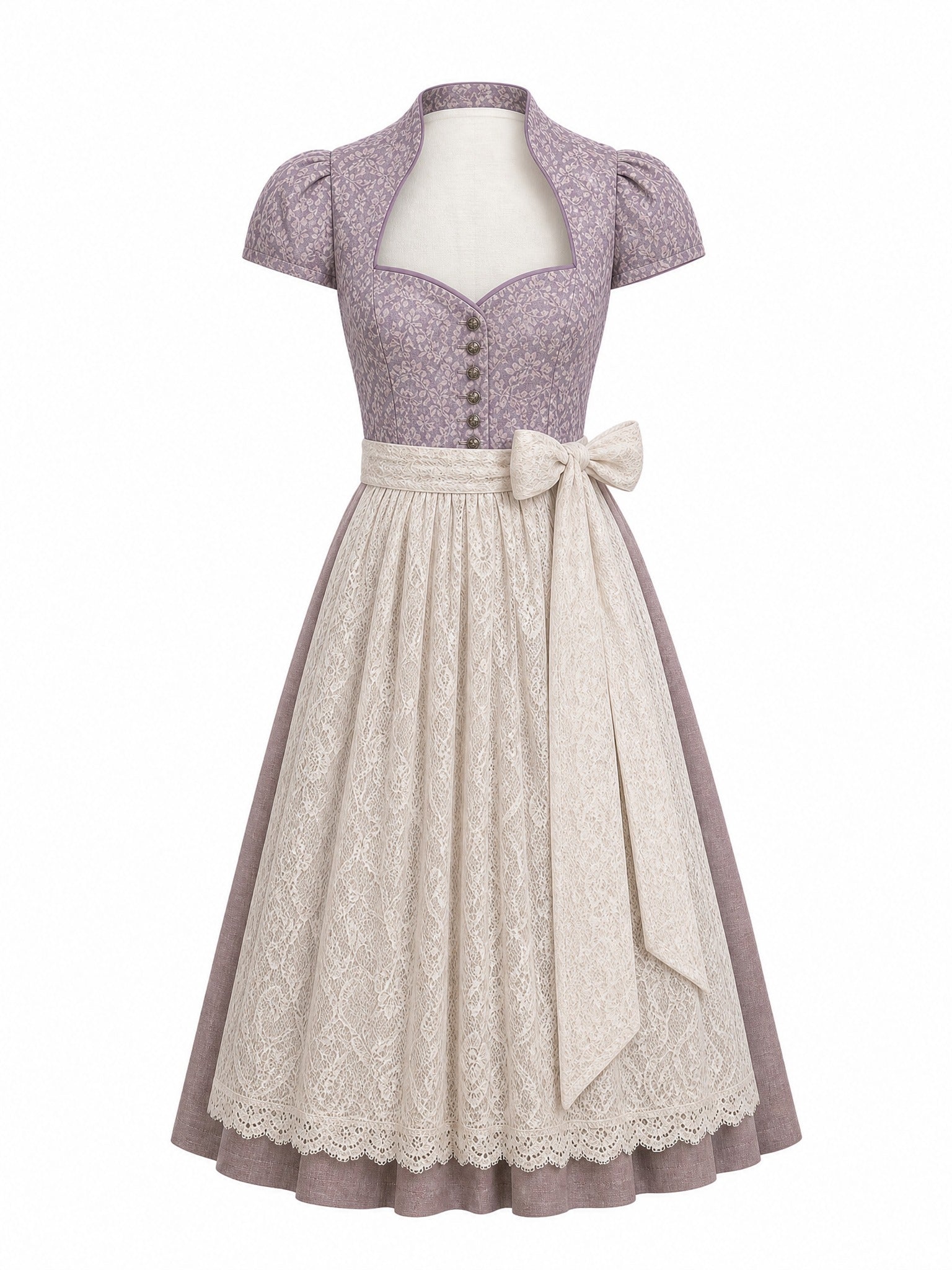 Dirndl Leni in Beigegrau mit Champagner Sch¨¹rze - Vorderansicht