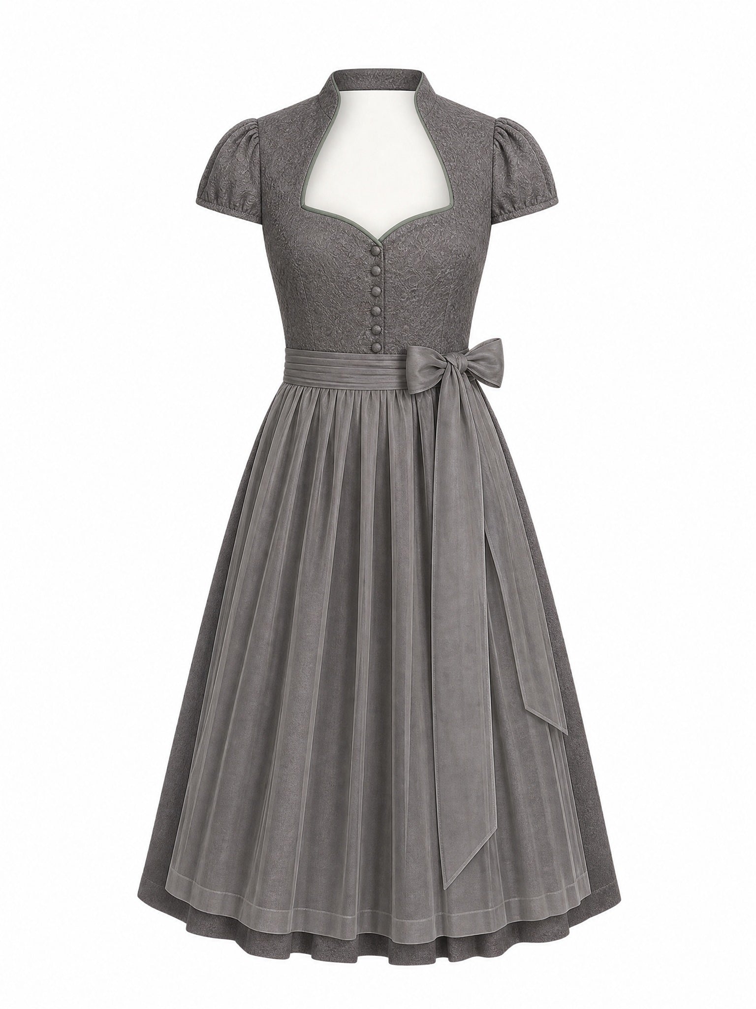 Dirndl Lia in Salbeigr¨¹n mit Perlgrau Sch¨¹rze - Vorderansicht