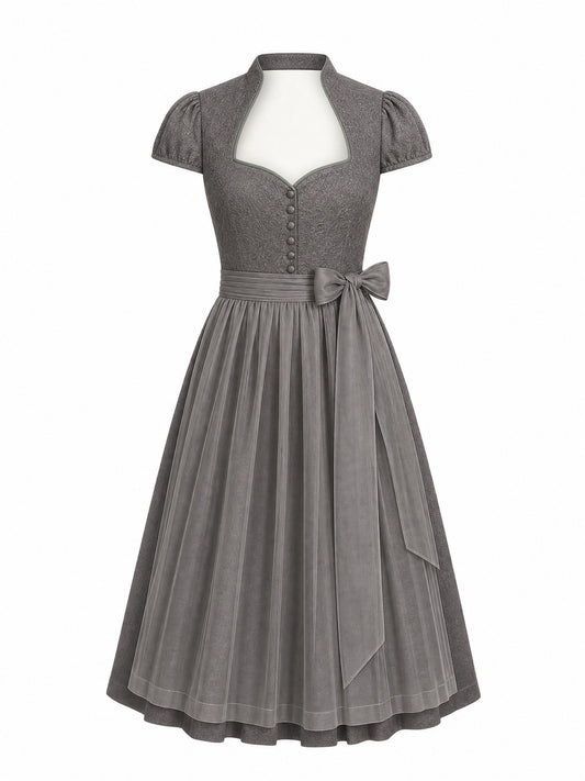 Dirndl Lia in Salbeigr¨¹n mit Perlgrau Sch¨¹rze - Vorderansicht