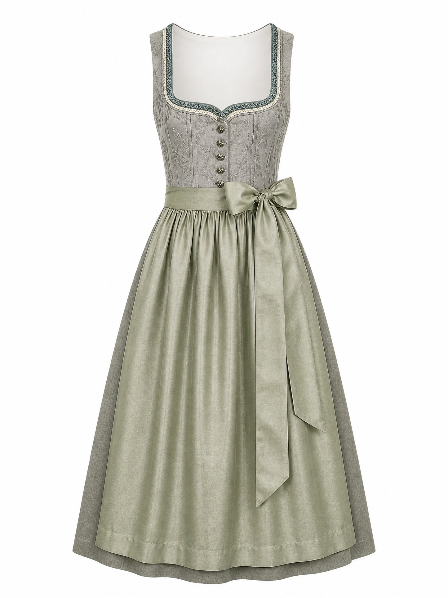 Dirndl Mila in Flechtengrau mit Salbeigr¨¹n Sch¨¹rze - Vorderansicht