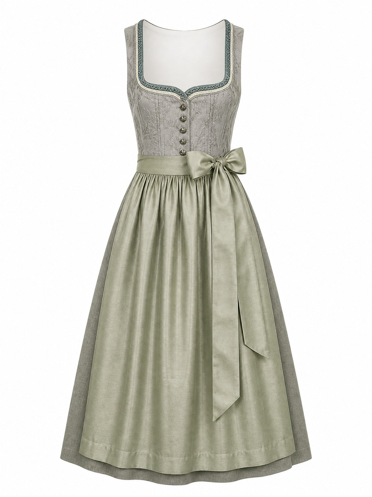 Dirndl Mila in Flechtengrau mit Salbeigr¨¹n Sch¨¹rze - Vorderansicht