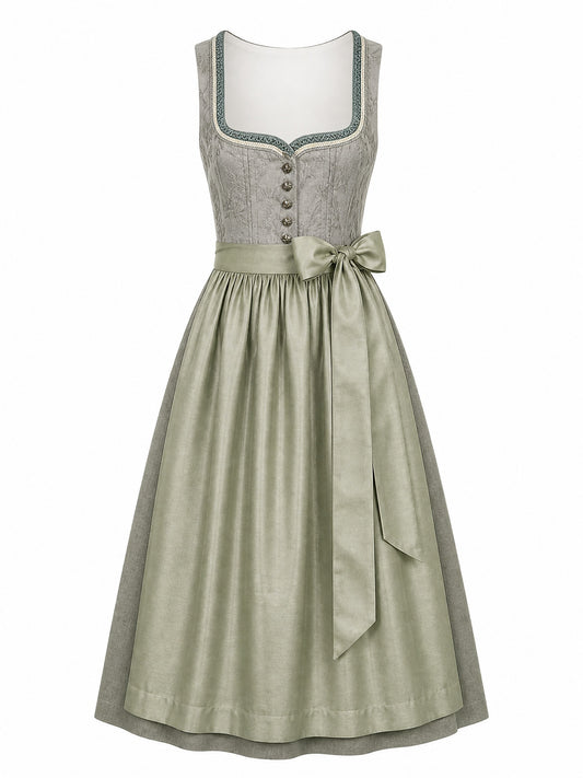Dirndl Mila in Flechtengrau mit Salbeigr¨¹n Sch¨¹rze - Vorderansicht