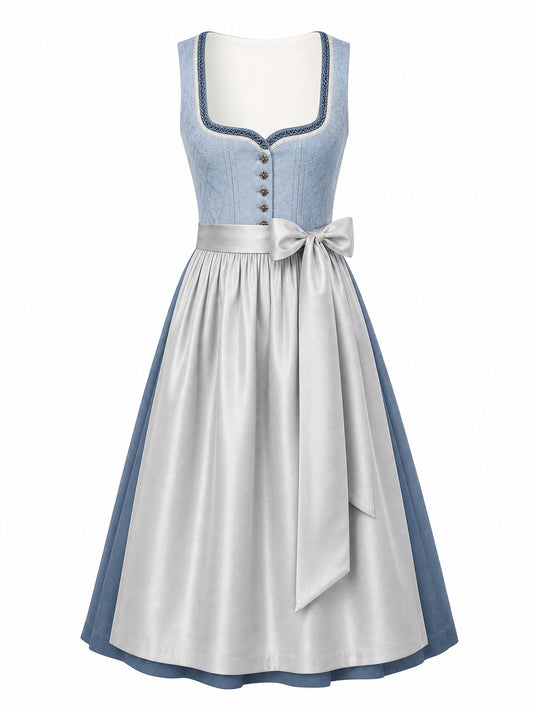 Dirndl Mina in Puderblau mit Silber Sch¨¹rze - Vorderansicht