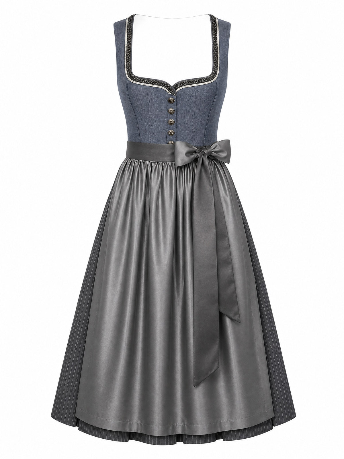 Dirndl Nela in Stahlblau mit Sturmgrau Sch¨¹rze - Vorderansicht