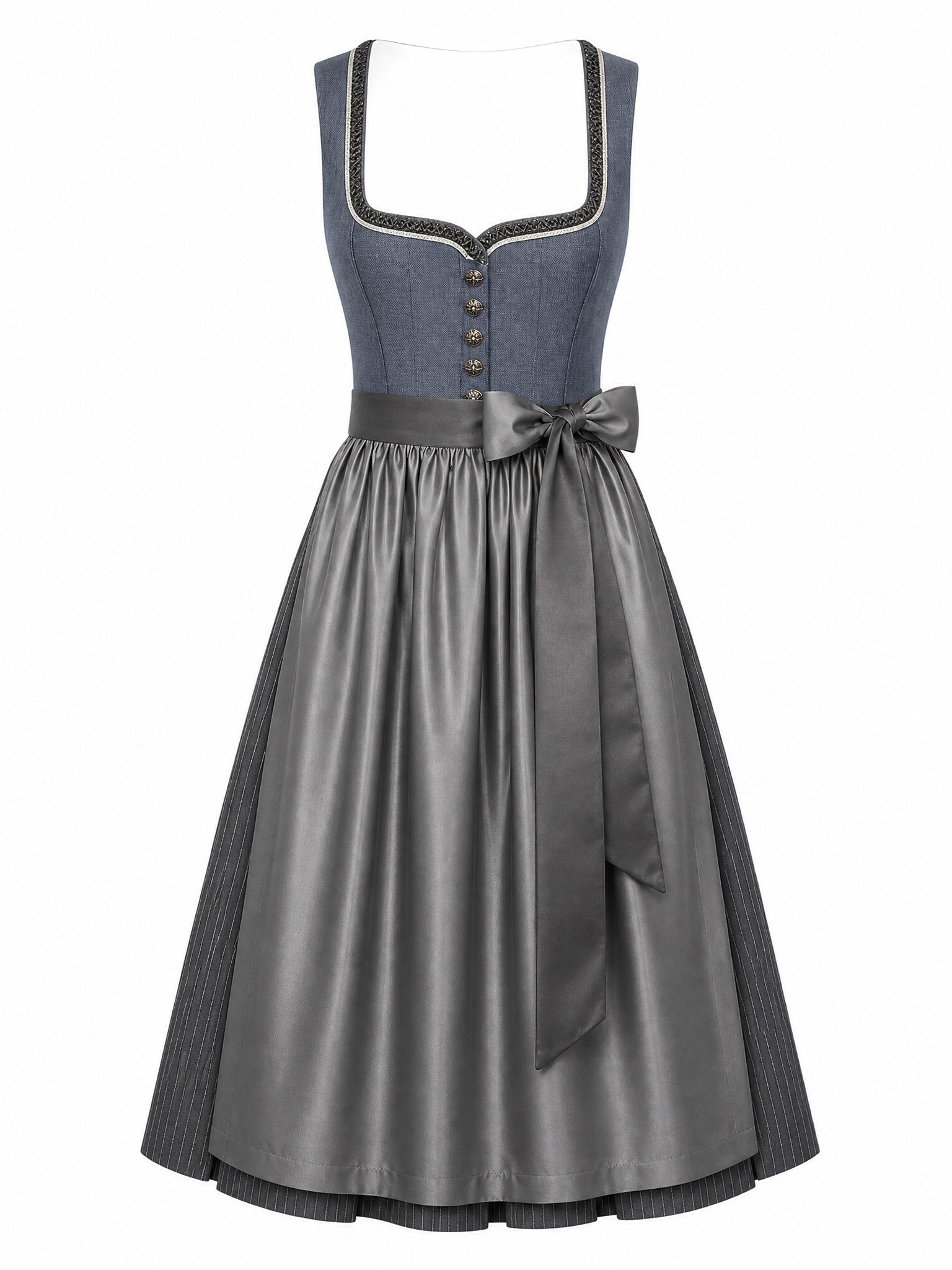 Dirndl Nela in Stahlblau mit Sturmgrau Sch¨¹rze - Vorderansicht