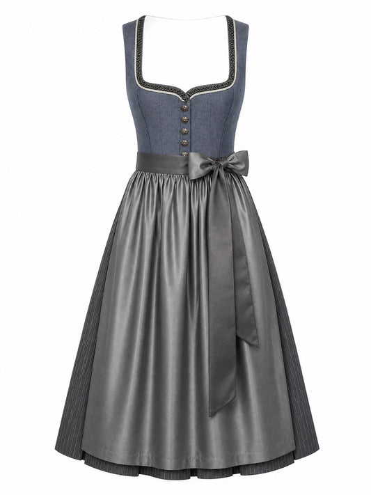 Dirndl Nela in Stahlblau mit Sturmgrau Sch¨¹rze - Vorderansicht