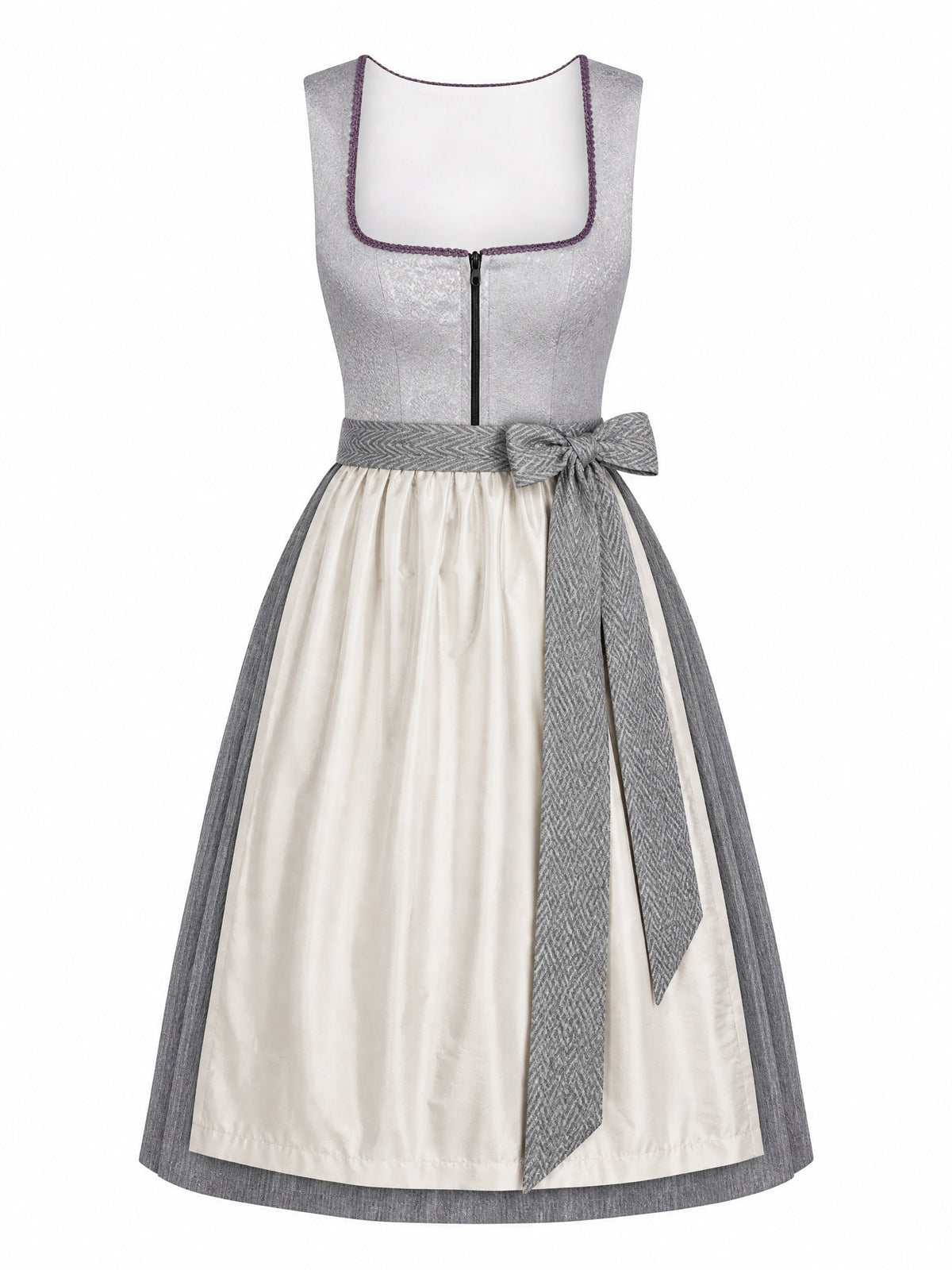 Dirndl Sophia in Perlgrau mit Elfenbein Sch¨¹rze - Vorderansicht