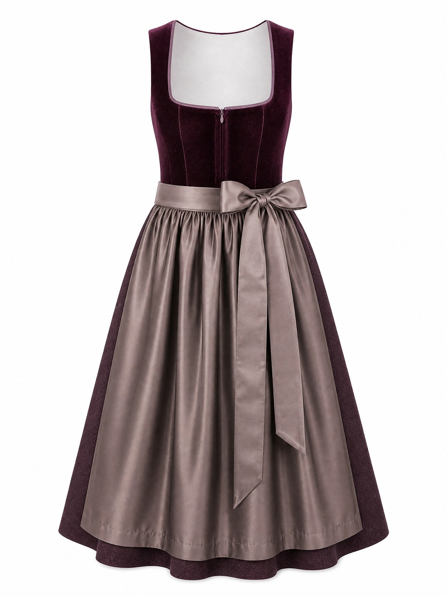 Dirndl Amelia in Brombeere mit Taupe Sch¨¹rze - Vorderansicht