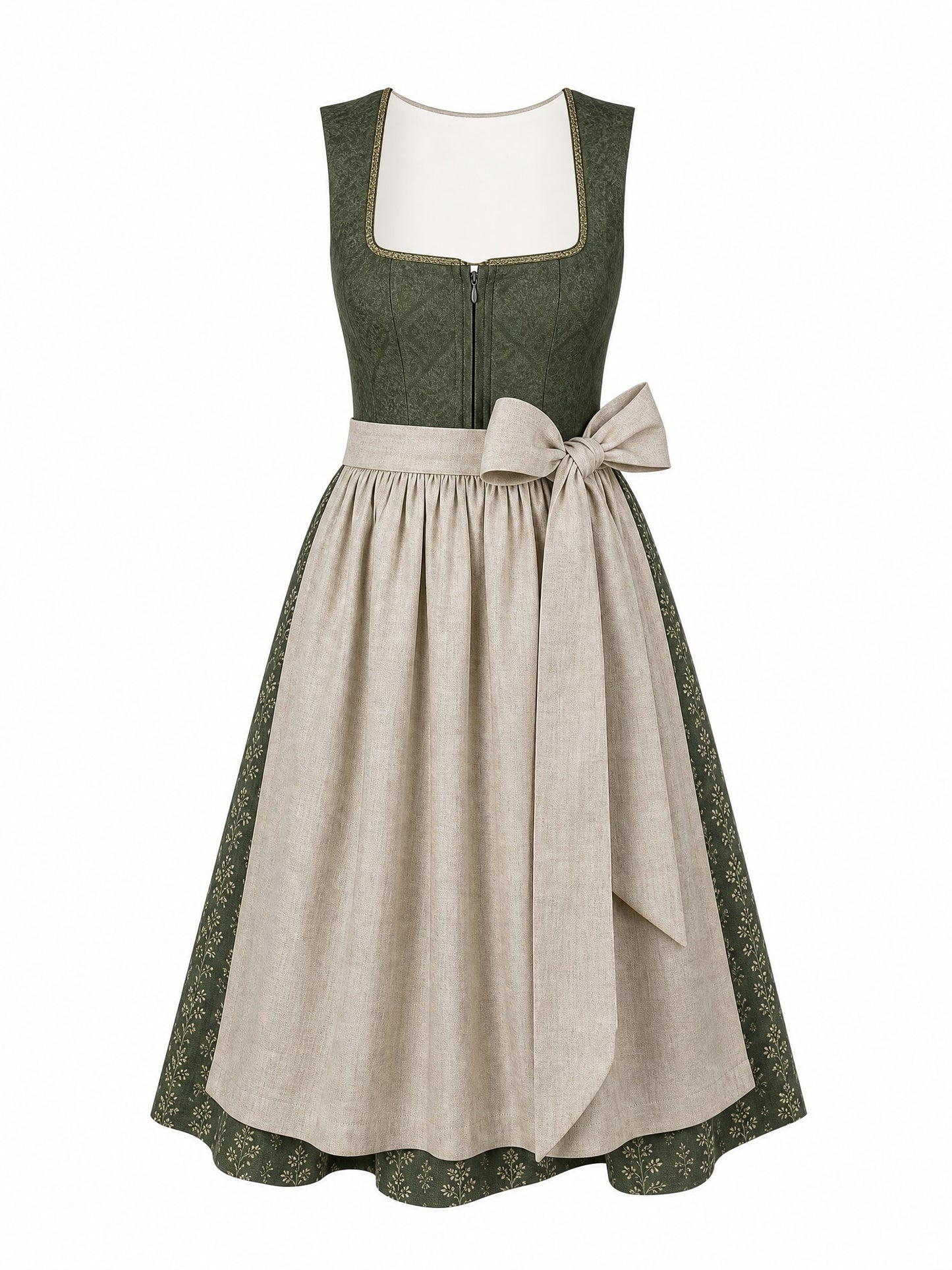 Dirndl Anna in Waldgr¨¹n mit Haferbeige Sch¨¹rze - Vorderansicht