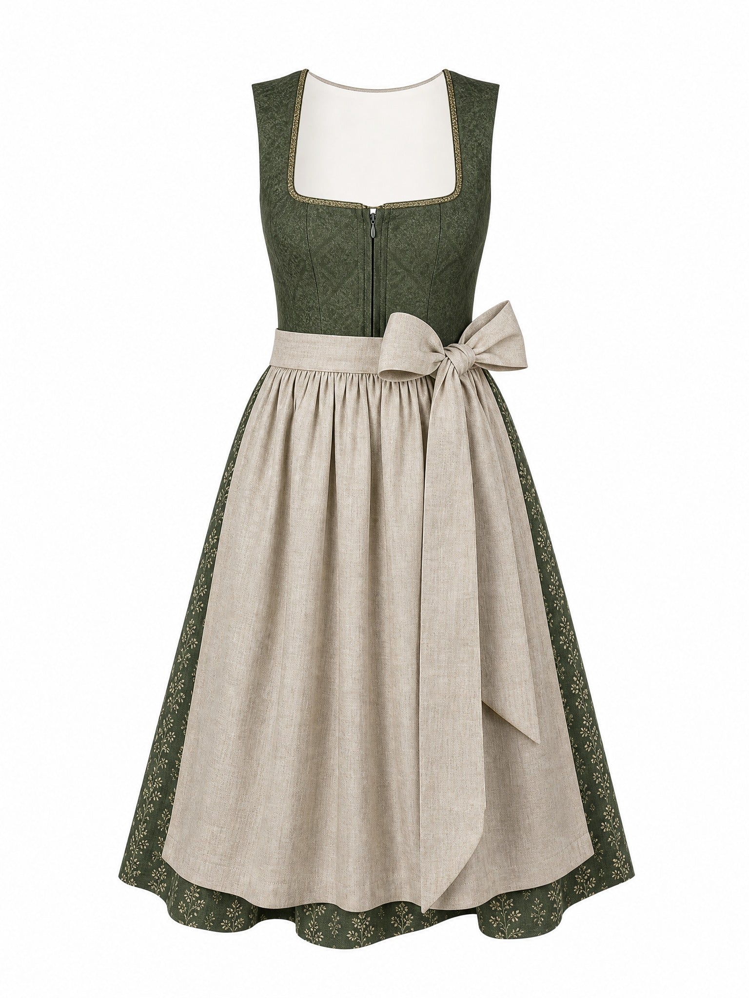 Dirndl Anna in Waldgr¨¹n mit Haferbeige Sch¨¹rze - Vorderansicht