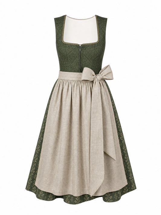 Dirndl Anna in Waldgr¨¹n mit Haferbeige Sch¨¹rze - Vorderansicht