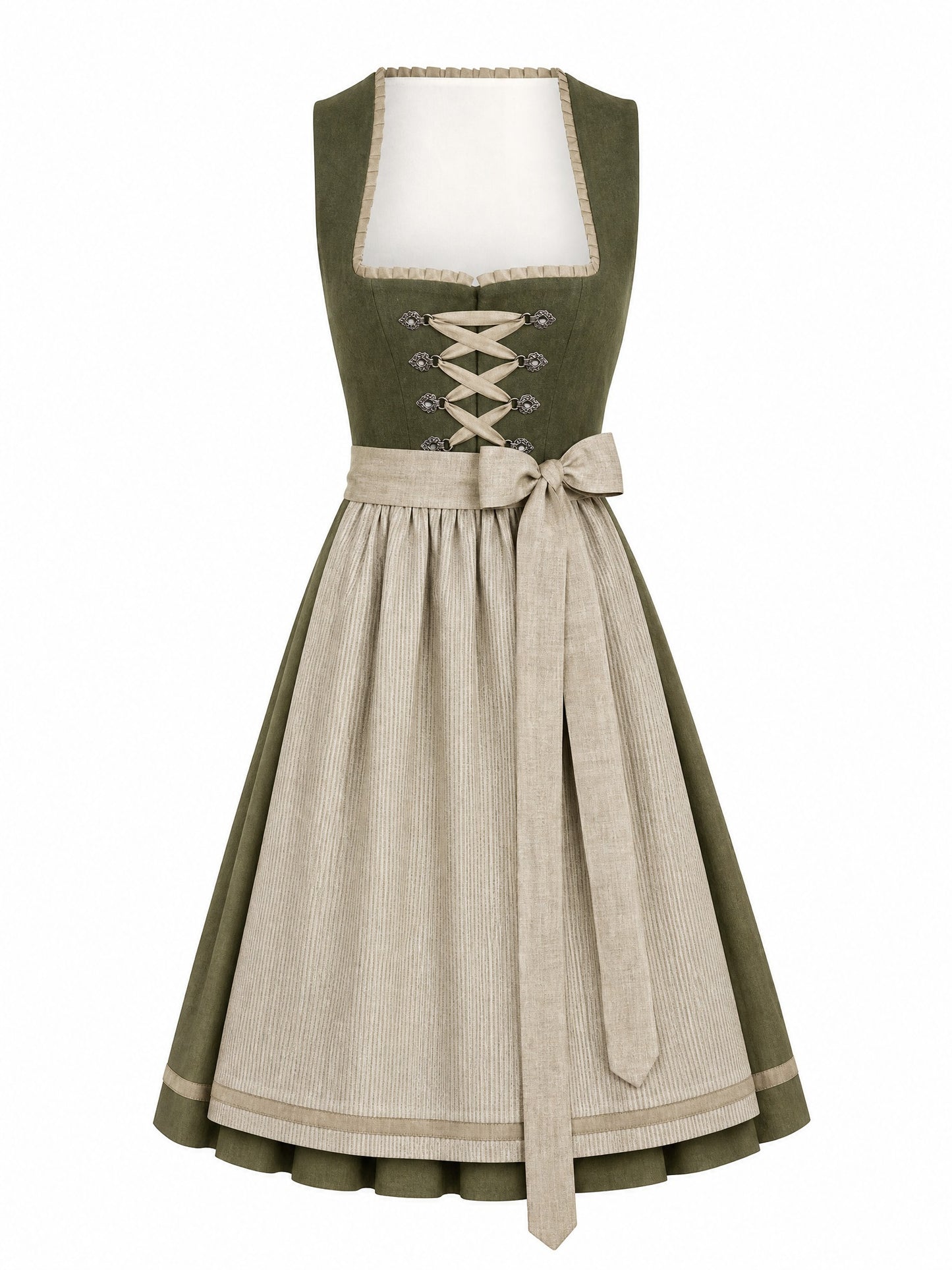Dirndl Antonia in Dunkeloliv mit Flachs Sch¨¹rze - Vorderansicht