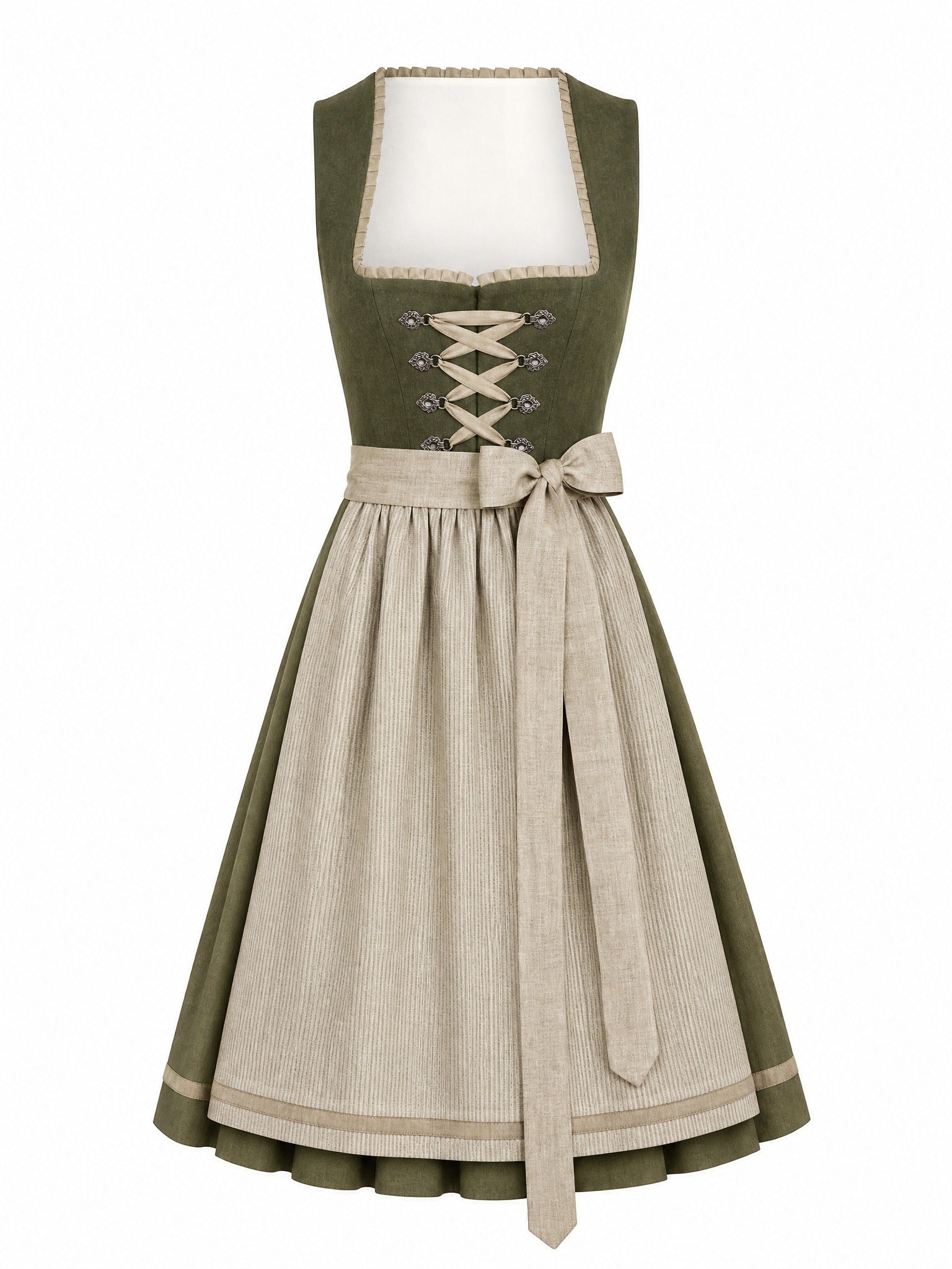 Dirndl Antonia in Dunkeloliv mit Flachs Sch¨¹rze - Vorderansicht