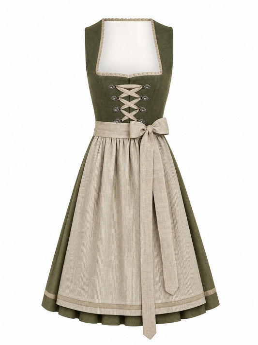 Dirndl Antonia in Dunkeloliv mit Flachs Sch¨¹rze - Vorderansicht