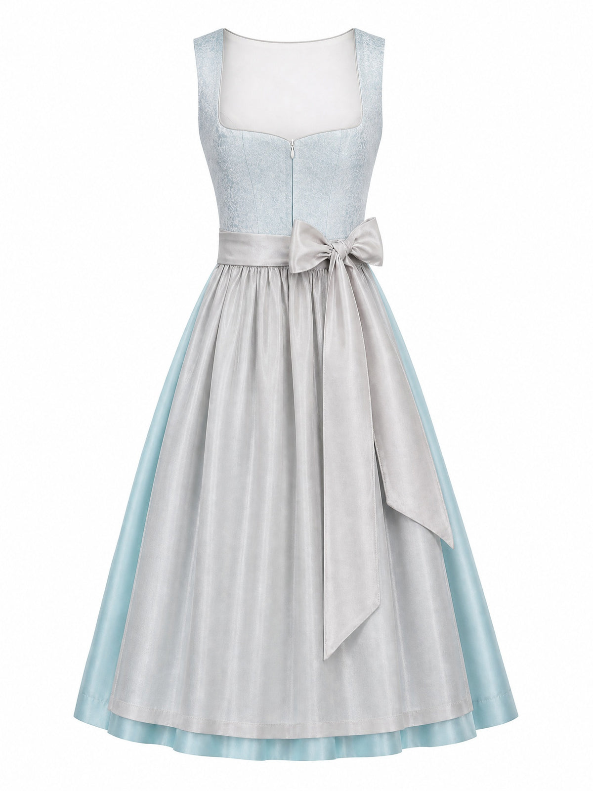 Dirndl Klara in Eisblau mit Perlgrau Sch¨¹rze - Vorderansicht