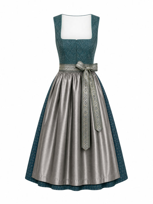 Dirndl Lena in Rauchpetrol mit Pewtergrau Sch¨¹rze - Vorderansicht
