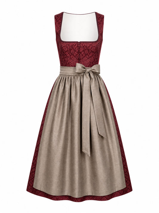 Dirndl Leonie in Weinrot mit Taupe Sch¨¹rze - Vorderansicht