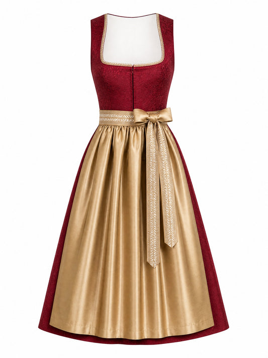 Dirndl Lia in Cranberryrot mit Antikgold Sch¨¹rze - Vorderansicht